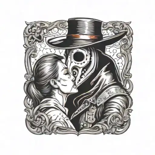 Plague Doctor With Beautiful Girl Kissing Each Other