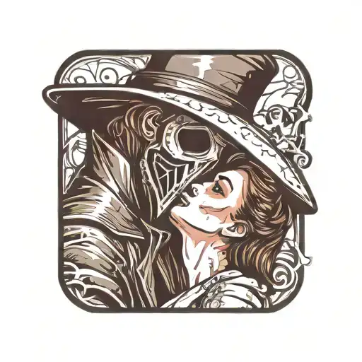 Plague Doctor With Beautiful Girl Kissing Each Other With His Hand On Her Neck