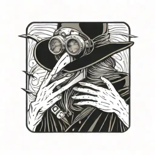 Plague Doctor With Beautiful Girl Kissing Each Other With His Hand On Her Neck