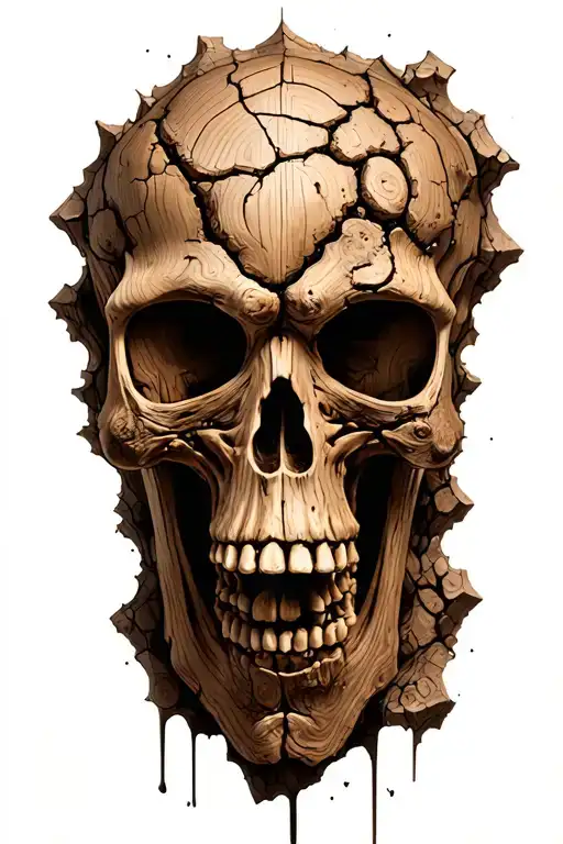 Wooden Bones Protrude Through Eroded Skin