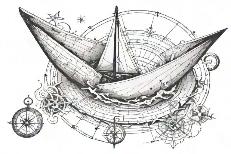 Paper Boat On A Compass Surrounded