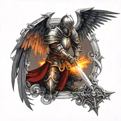 A Knight On His Knees With A Sword And Wings