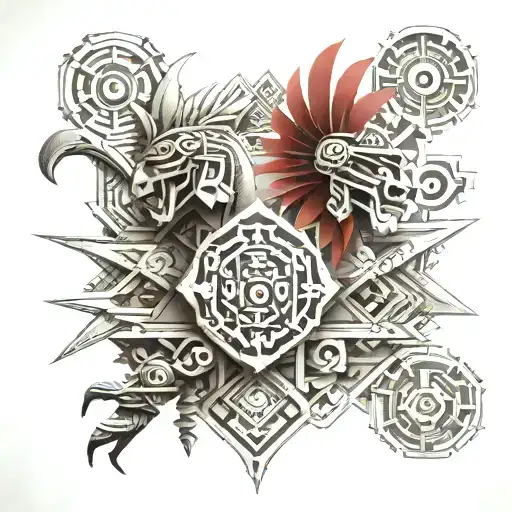 Aztec Geometric Representation Battle Scene