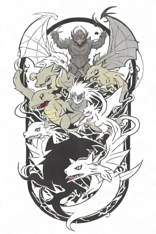 Pokemon Battling In The Form Of Heaven And Hell Horror Style Incude Space