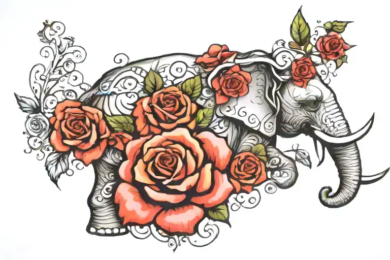 Elephant With Roses