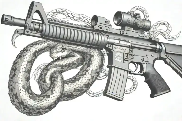 Snake Ar 15 Rifle With Rattle Snake Coiled Around With Snake Head Showing