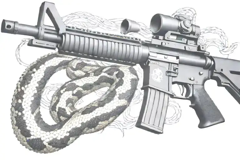 Snake Ar 15 Rifle With Rattle Snake Coiled Around With Snake Head Showing
