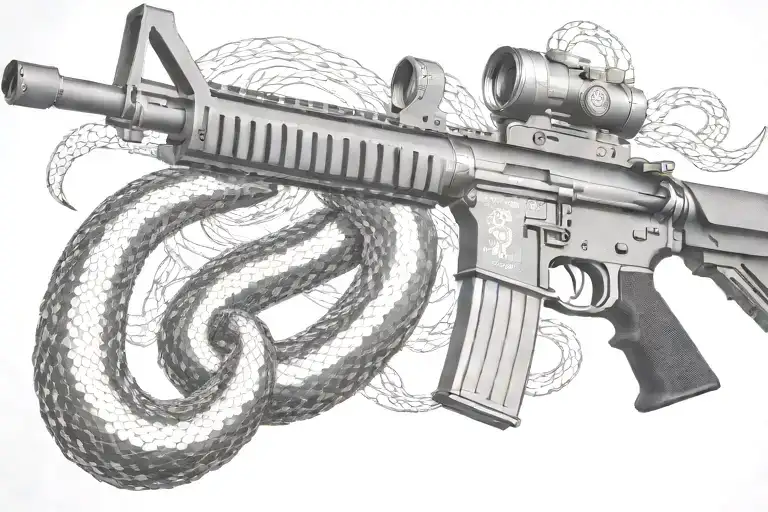 Snake Ar 15 Rifle With Rattle Snake Coiled Around With Snake Head Showing