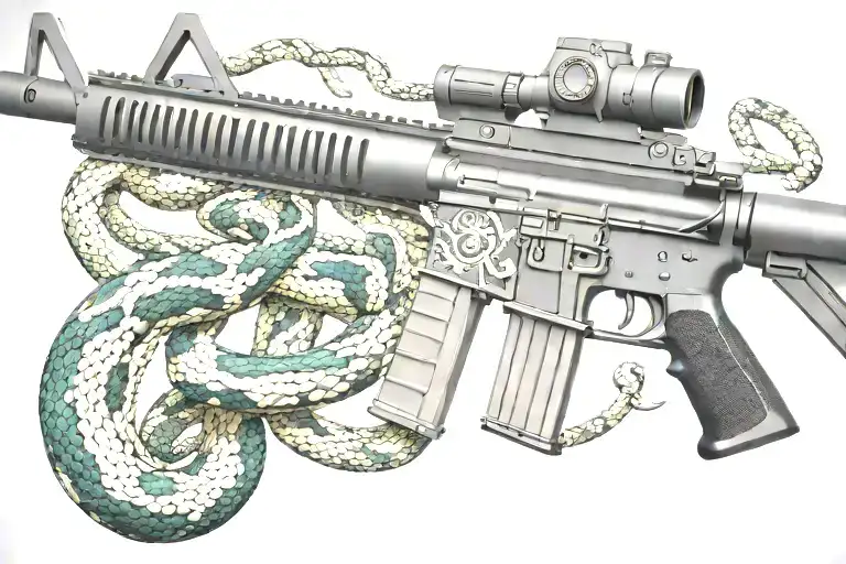 Snake Ar 15 Rifle With Rattle Snake Coiled Around With Snake Head Showing