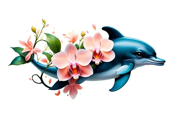 Dolphin And Orchid Intertwined