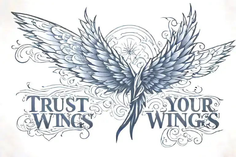 Trust Your Wings Text With A Wing To Each Side Of The Text