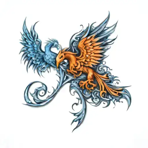 Two Pheonix As Pisces And Scorpio Zodiac Sign Incorporated