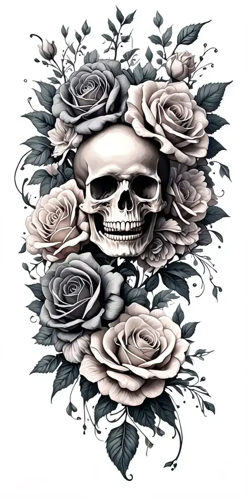 Skulls And Roses Blooming