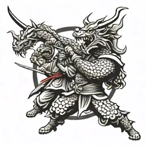 Samurai Fighting A Dragon
