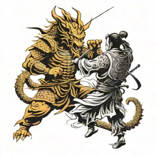 Samurai Fighting A Dragon