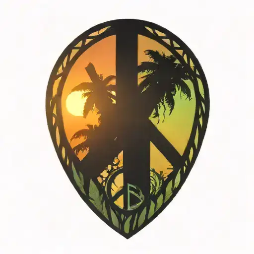 Peace Sign Intertwined With Amazon Jungle Scene And Sunset