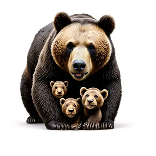 Mama Bear And Her Cubs