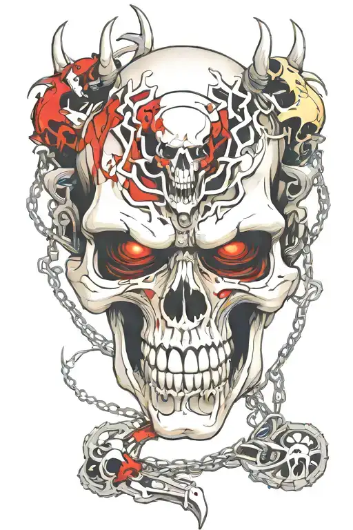 Mutant Face Having Teeth And Claws With Skull Necklace