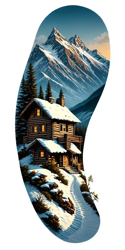 Mountain Cabin And Trail Winding Road Leading Its Pack