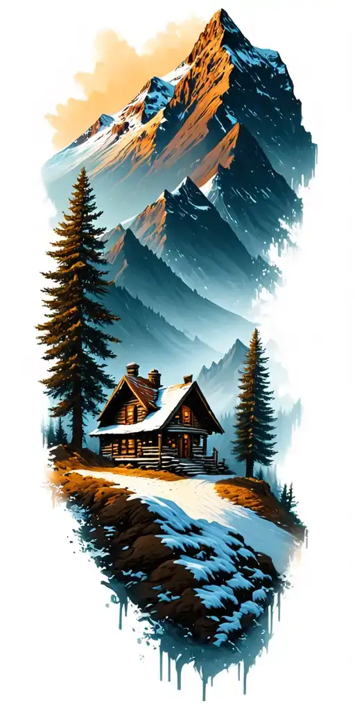 Mountain Cabin And Trail Winding Road Leading Its Pack