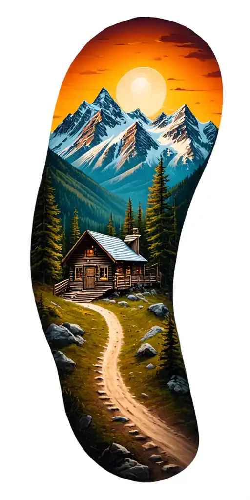 Mountain Cabin And Trail Winding Road Leading Its Pack