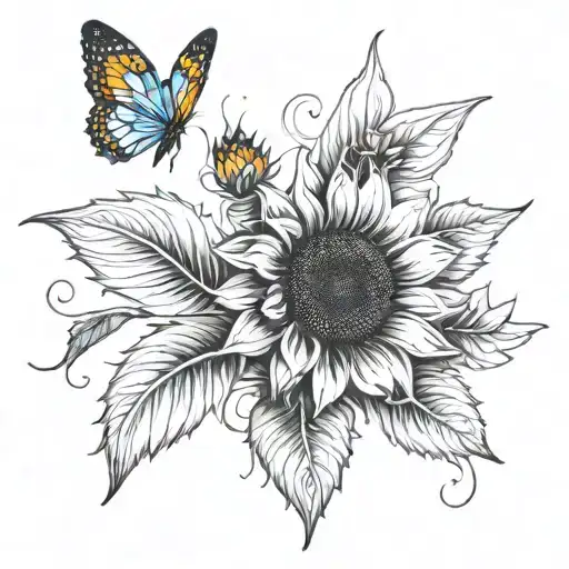 Sunflower And Butterfly