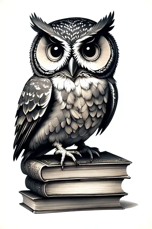 Cute Owl Sitting On Stack Of Antique Books