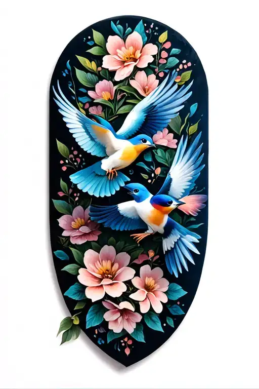 Cute Birds Flying And Perched With Flowers In Background