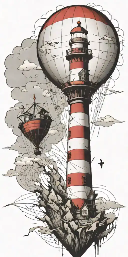 Light House Hot Air Balloon And Shipwreck Scene
