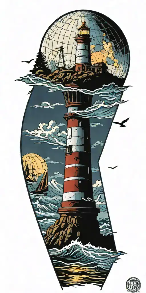 Light House Hot Air Balloon And Shipwreck Scene