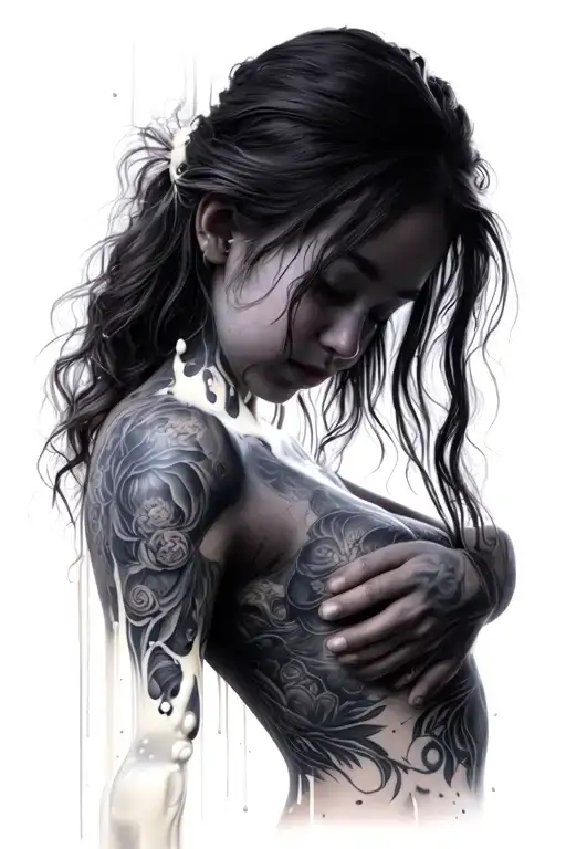 One Girl Show Her Medium Size Breast Milk