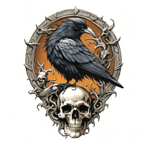 Raven Perched On A Skull