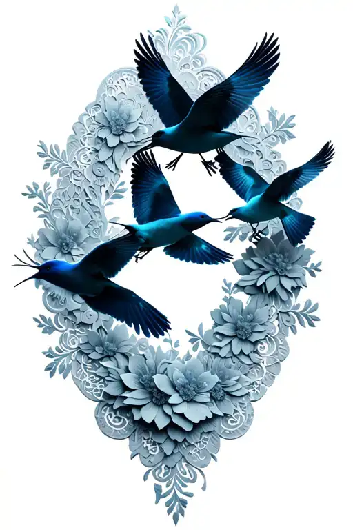 Floral Lace With Birds Flying