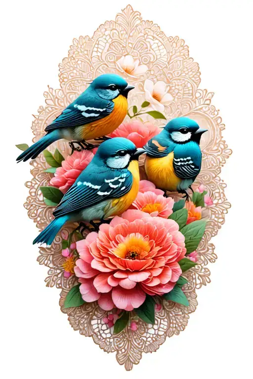 Floral Lace With Small Cute Birds
