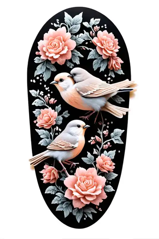 Cute Small Birds With Floral Lace In Background