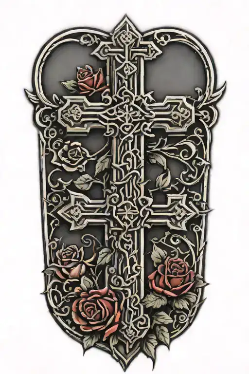 Three Crosses With Roses