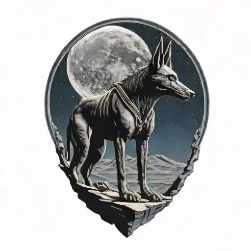 Extremely Realistic Anubis In Front Of Moon