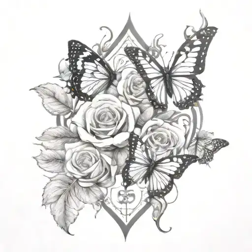 Tree Roses And Lily With Two Butterflys