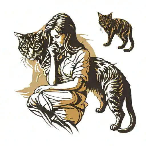 Girl With Cat Silhouette