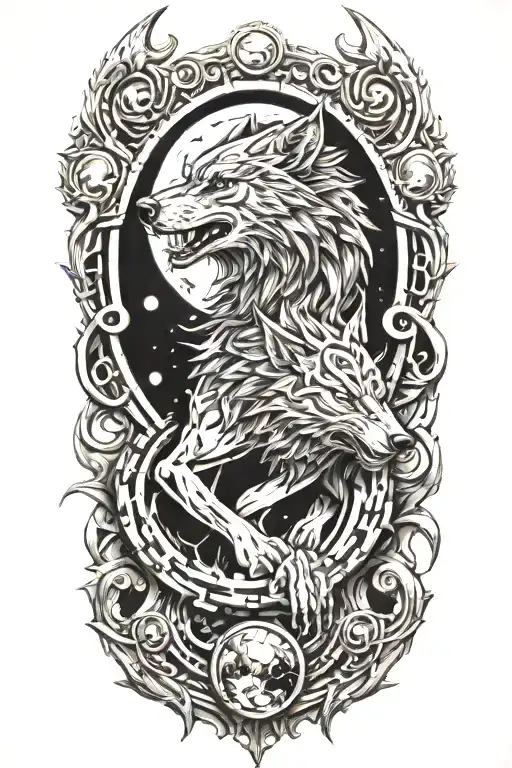 Fenrir Wolf Broken Chains And Moon