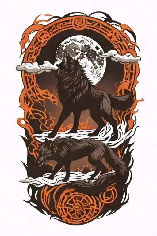 Fenrir Wolf Broken Chains And Moon Phases
