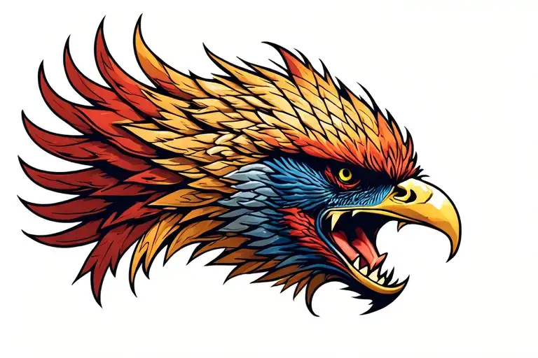 One Side Of A Phoenix Head With It's Mouth Wide Open