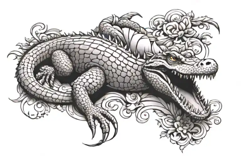 Crocodile With Floral Design