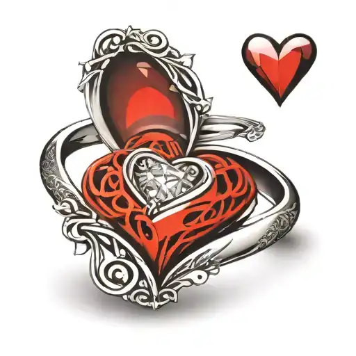 Beating Heart With Diamond Wedding Rings Intertwined