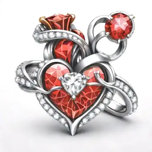 Beating Heart With Diamond Wedding Rings Intertwined