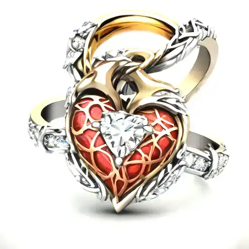 Beating Heart With Diamond Wedding Rings Intertwined