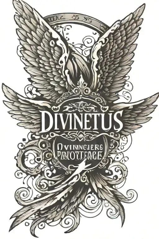 Angel Wings With The Words Divinitus Protegere