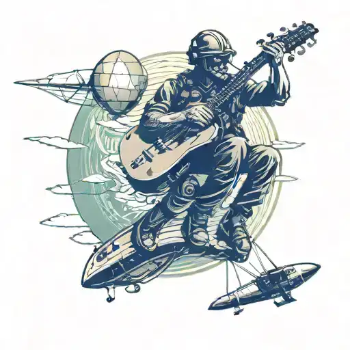 A Musician Playing Guitar And Harmonica On A Paraglider High Above The Ocean