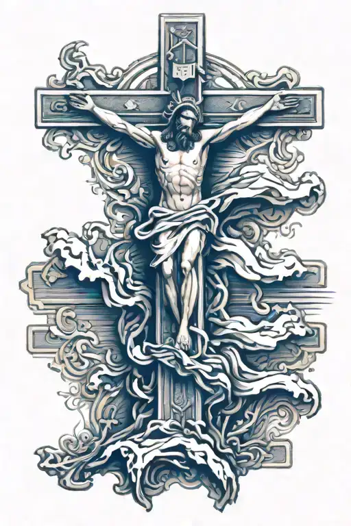 Jesus On The Cross With Mary Bowing Down