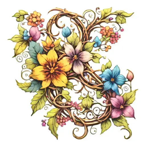 Colorful Wildflowers Intertwined Around A Vine
